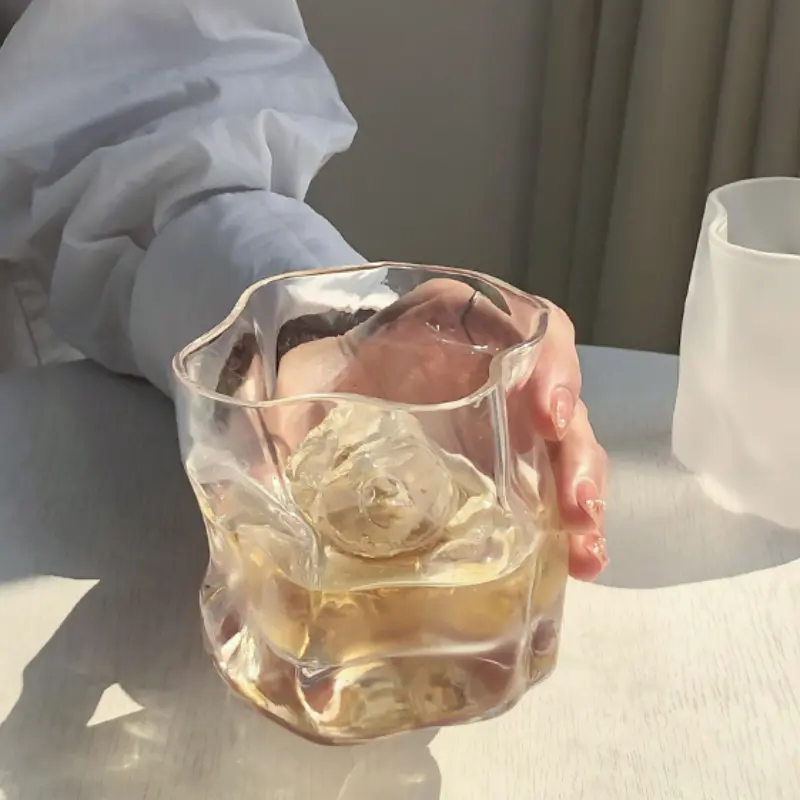 280ml 9.7oz Creative Irregular Glass Cup Art Design Whiskey Cocktail Glasses Juice Cold Drink Cups Lemon Water Milk Coffee Mugs