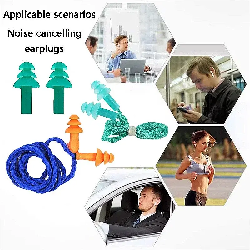 5pcs Noise Cancelling Ear Plugs Silicone Corded Ear Plugs Ears Protector Reusable Anti-Noise Earplugs Work Comfortable Ear Plugs