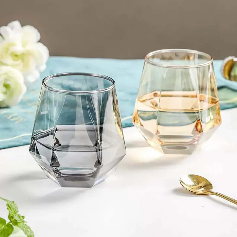 320ml 11oz Creative Stylish Whiskey Glass Colorful Juice Tea Beverage Cups Household Hexagonal Glass Cup Cocktail Brandy Glasses