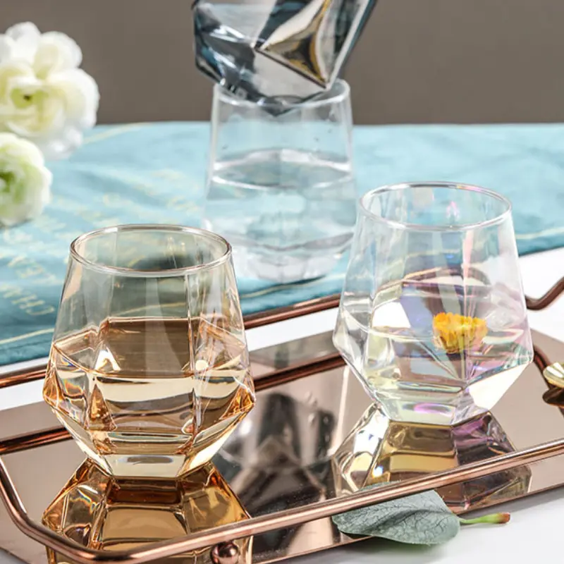 320ml 11oz Creative Stylish Whiskey Glass Colorful Juice Tea Beverage Cups Household Hexagonal Glass Cup Cocktail Brandy Glasses