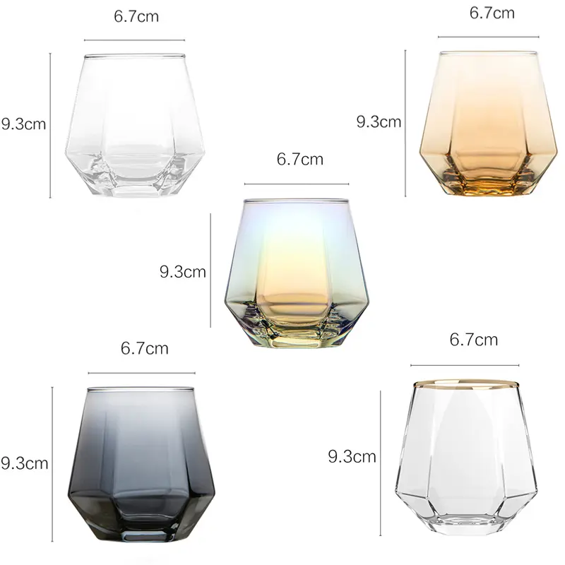 320ml 11oz Creative Stylish Whiskey Glass Colorful Juice Tea Beverage Cups Household Hexagonal Glass Cup Cocktail Brandy Glasses
