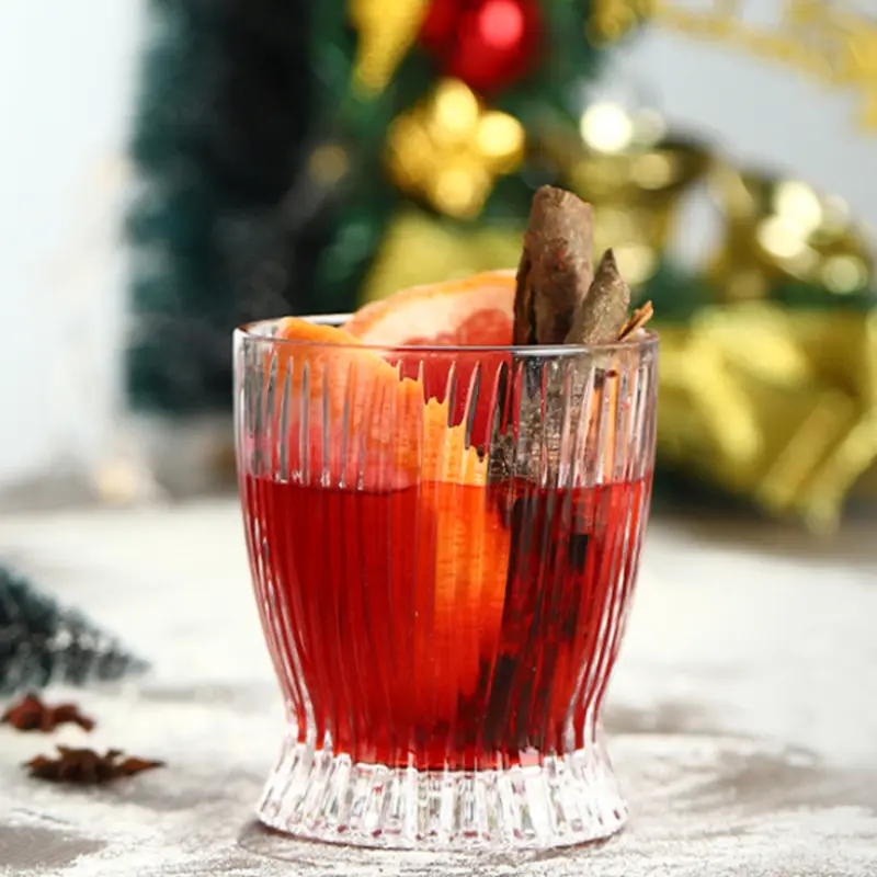 2pcs Set 280ml Household Small Slim Waist Striped Water Cup Simple Coffee Iced Latte Cups Drinkware Foreign Wine Whiskey Glasses