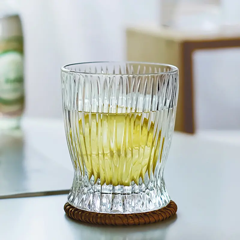 2pcs Set 280ml Household Small Slim Waist Striped Water Cup Simple Coffee Iced Latte Cups Drinkware Foreign Wine Whiskey Glasses