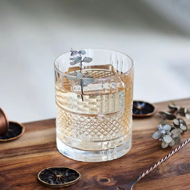 340ml/315ml Whiskey Glass Water Bottle Diamond Patterned Cocktail Glass Transparent Juice Cold Drink Mugs Drinkware Beer Glass