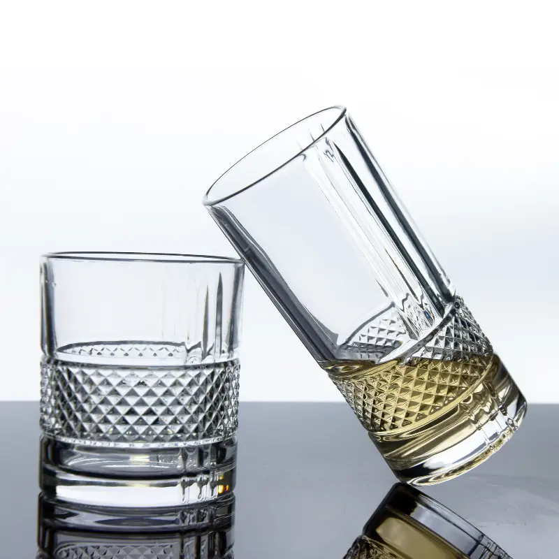 340ml/315ml Whiskey Glass Water Bottle Diamond Patterned Cocktail Glass Transparent Juice Cold Drink Mugs Drinkware Beer Glass