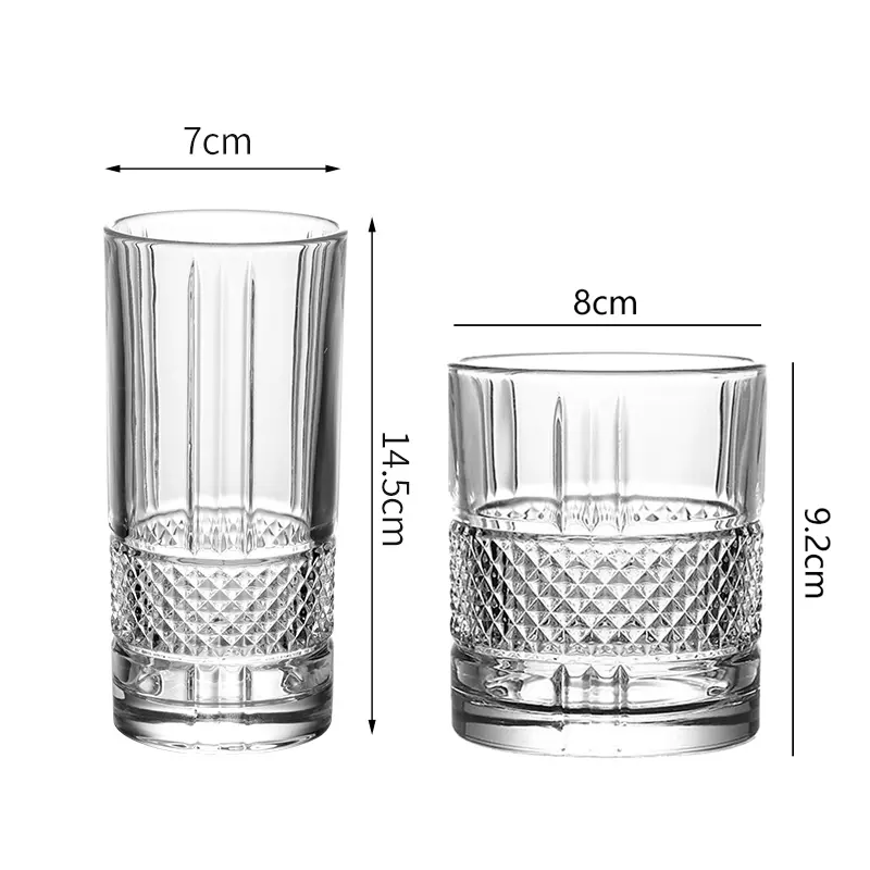 340ml/315ml Whiskey Glass Water Bottle Diamond Patterned Cocktail Glass Transparent Juice Cold Drink Mugs Drinkware Beer Glass