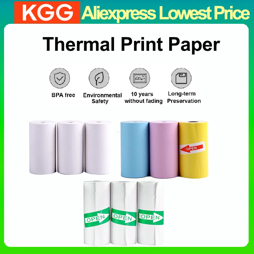 3 Rolls 57*25mm White Color Sticker Thermal Paper for Portable Mini Thermal Printer and Kids Instant Camera