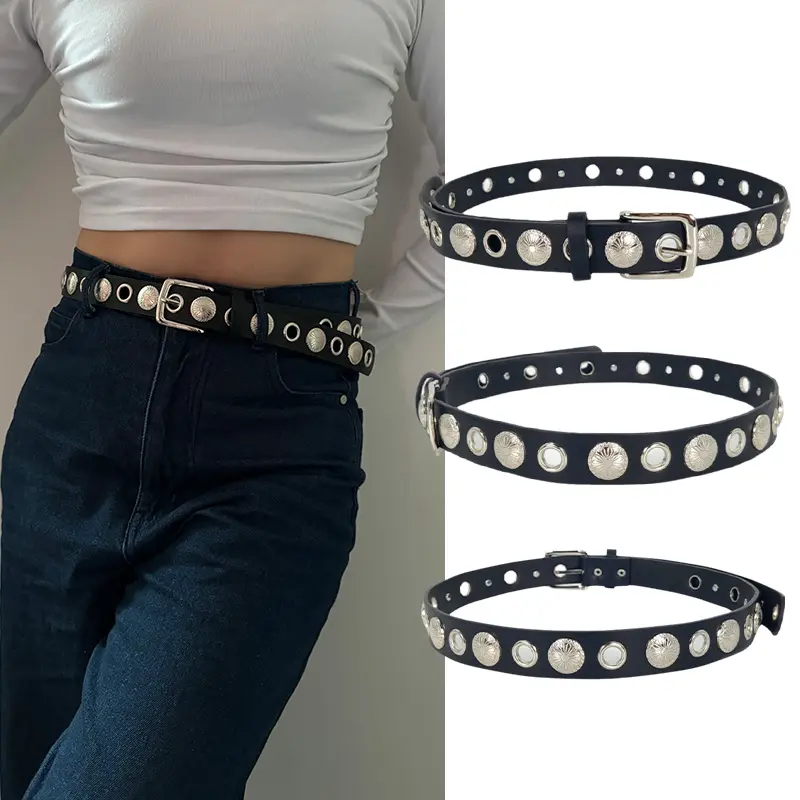 Unisex Fashion Women's Leather Belt Female Gothic Rivet Jeans Belts Male Heavy Punk Decoration Hit Hop Men's Waistband Girdle