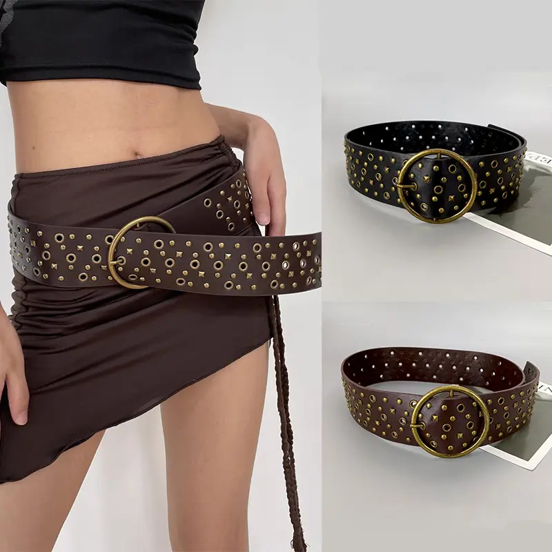Y2K Hollow Western Style Exaggerated Cowboy Cowgirl Wide Belt For Women Vintage Soft Durable Belt Punk Gothic Waistband Female