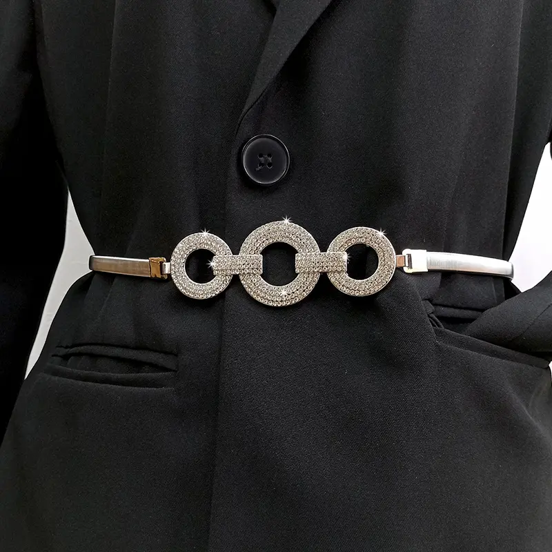 Elastic Gold Chain Belt Female Waist Punk Y2K Silver Metal Rhinestone Belts For Women High Quality Luxury Golden Waistband