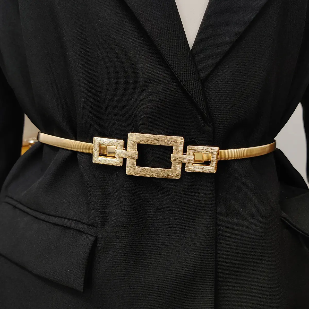 Elastic Gold Chain Belt Female Waist Punk Y2K Silver Metal Rhinestone Belts For Women High Quality Luxury Golden Waistband