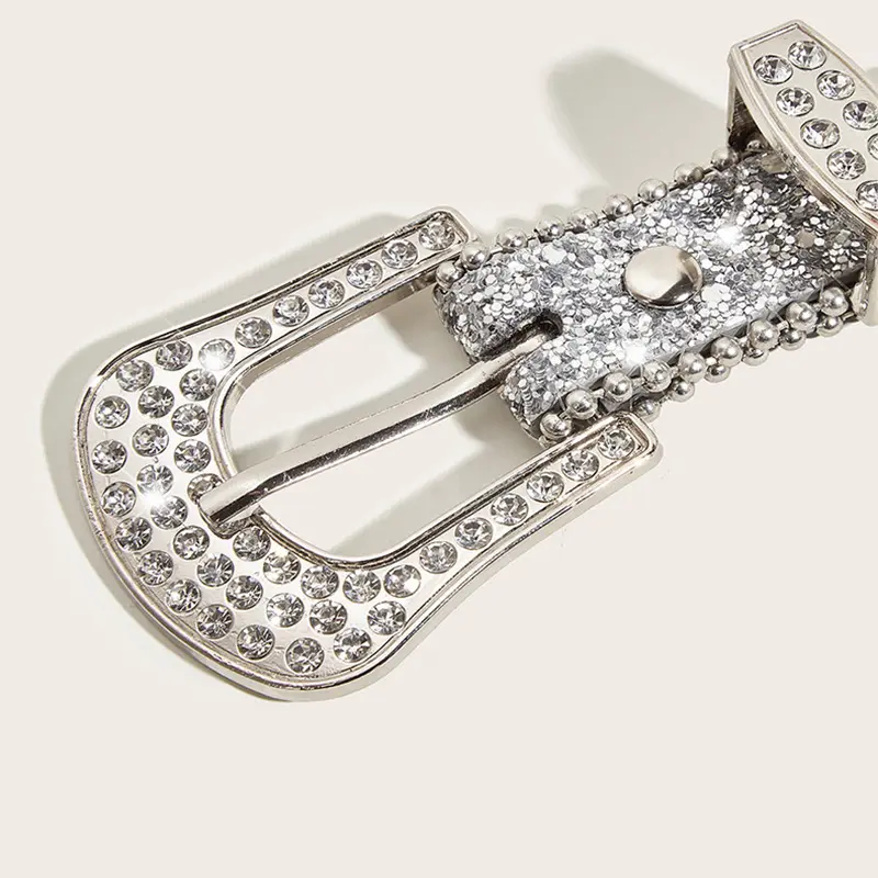 Desinger Belts For Women Luxury Brands Blingbling Plus Size Sequin Rhinestone Buckle All-Eyelet Punk Goth Y2k Silver Belt Men