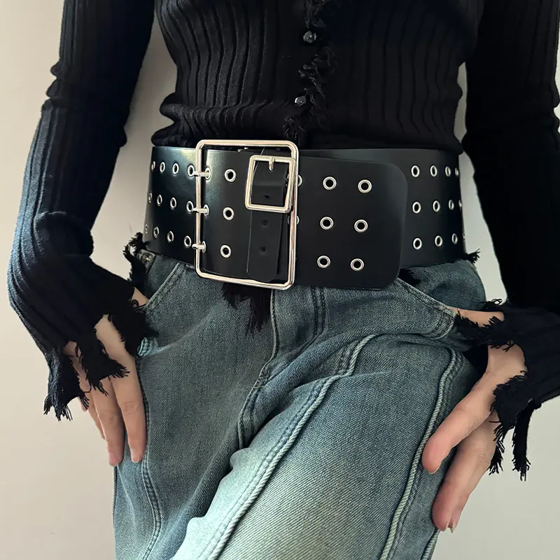Women's Runway Fashion Genuine Rivet Leather Cummerbunds Female Dress Corsets Belts Punk Decoration Wide Belt Gothic Waistband