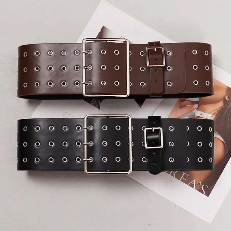 Women's Runway Fashion Genuine Rivet Leather Cummerbunds Female Dress Corsets Belts Punk Decoration Wide Belt Gothic Waistband