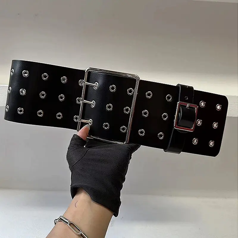 Women's Runway Fashion Genuine Rivet Leather Cummerbunds Female Dress Corsets Belts Punk Decoration Wide Belt Gothic Waistband
