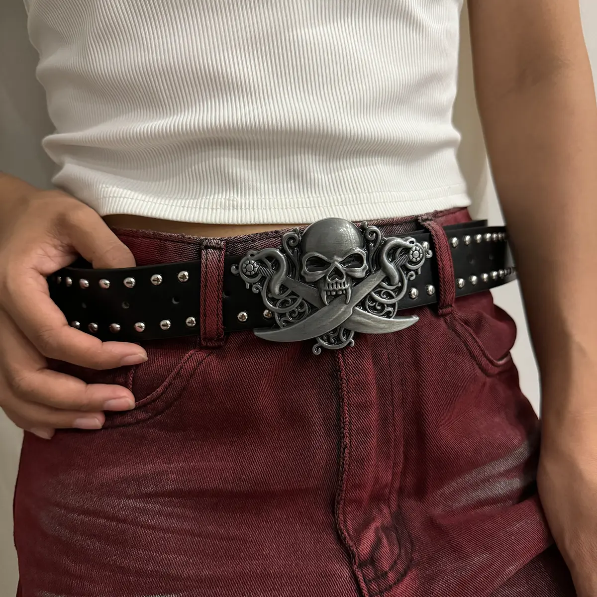 Designer Punk Belts For Women High Quality Luxury Brand Skull with knife Rivet Unisex Waist  Men Waistband Goth Belt for Jeans