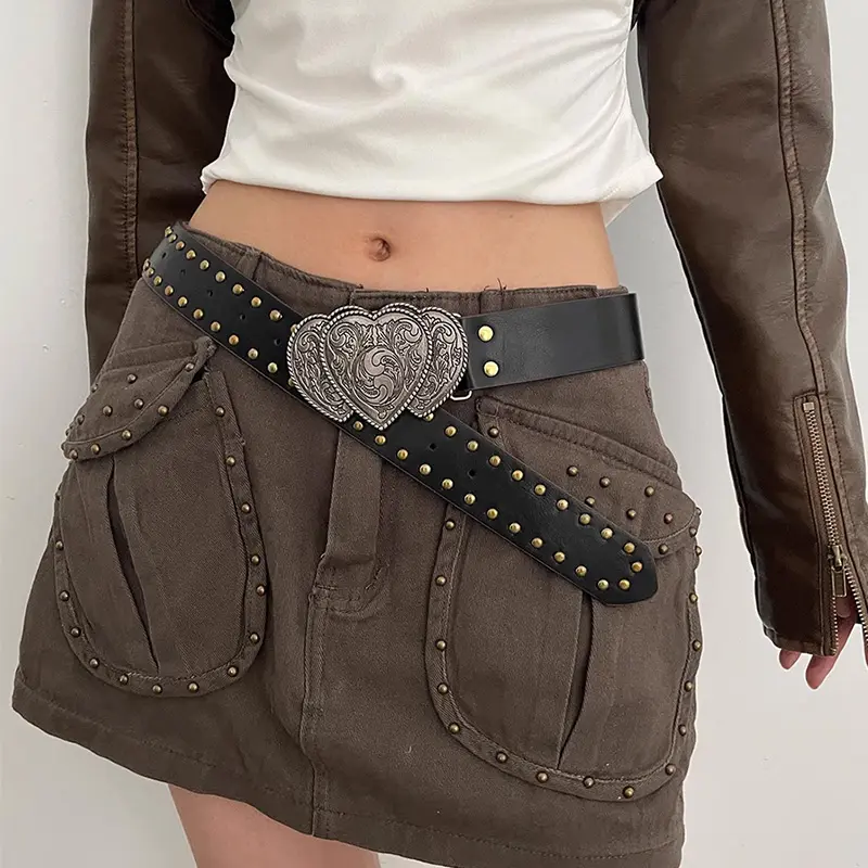 Designer Belts For Women High-end Luxury Brands Y2k Female belt Pink Punk Gothic Waistband Vintage Heart Women's belt Jeans