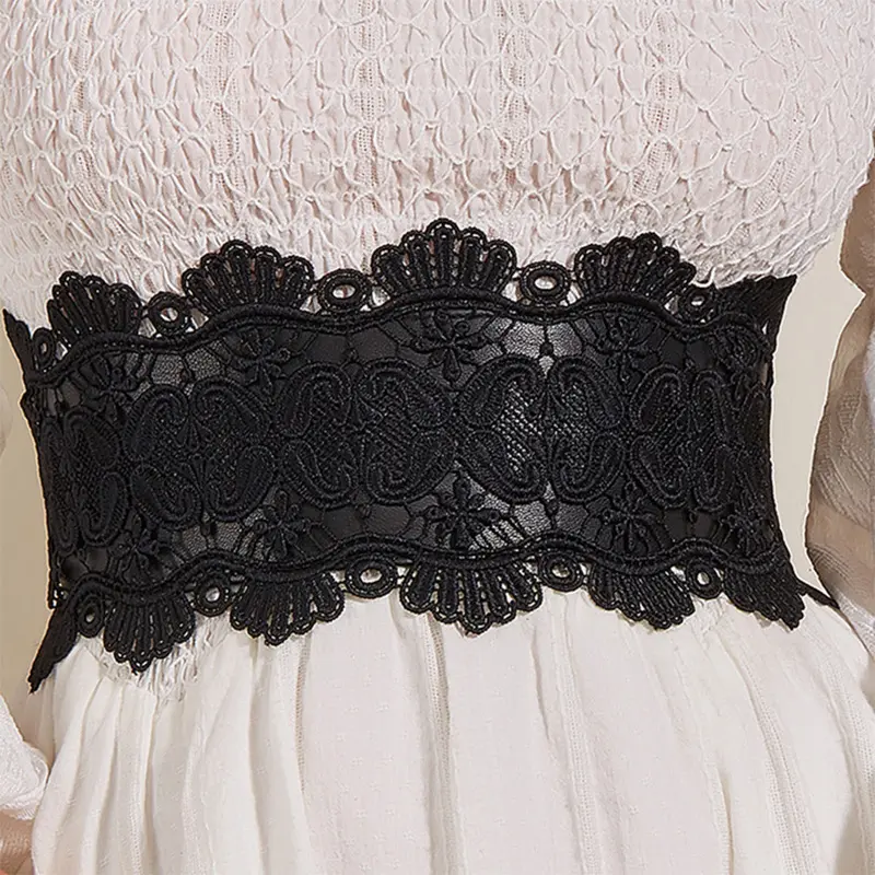 Wide Lace Corset Belts For Women Plus Size Black Belt Female Luxury Brands Punk Gothic Cummerbunds Y2K Waistband Elegant Belt