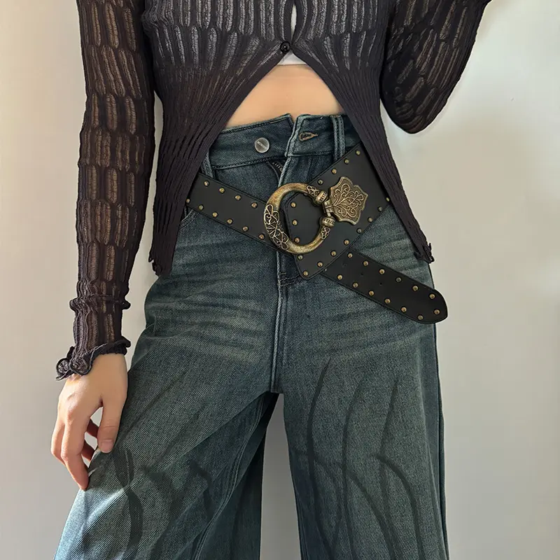 Western Cowboy Cowgirl Corset belt for Women Punk Gothic decorative Leopard Wild Waistband Female women's retro rivet wide belt