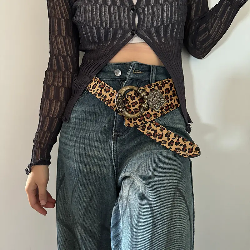 Western Cowboy Cowgirl Corset belt for Women Punk Gothic decorative Leopard Wild Waistband Female women's retro rivet wide belt