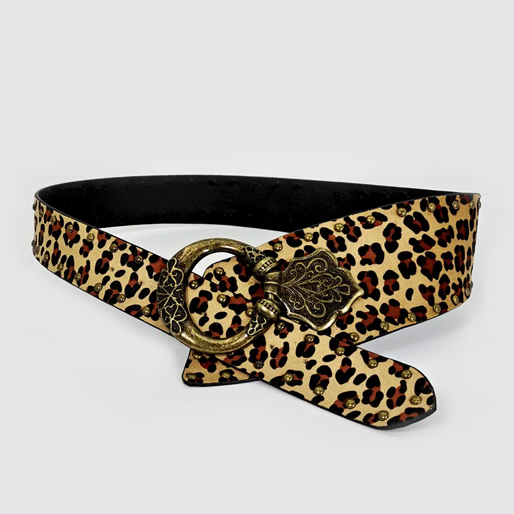 Western Cowboy Cowgirl Corset belt for Women Punk Gothic decorative Leopard Wild Waistband Female women's retro rivet wide belt