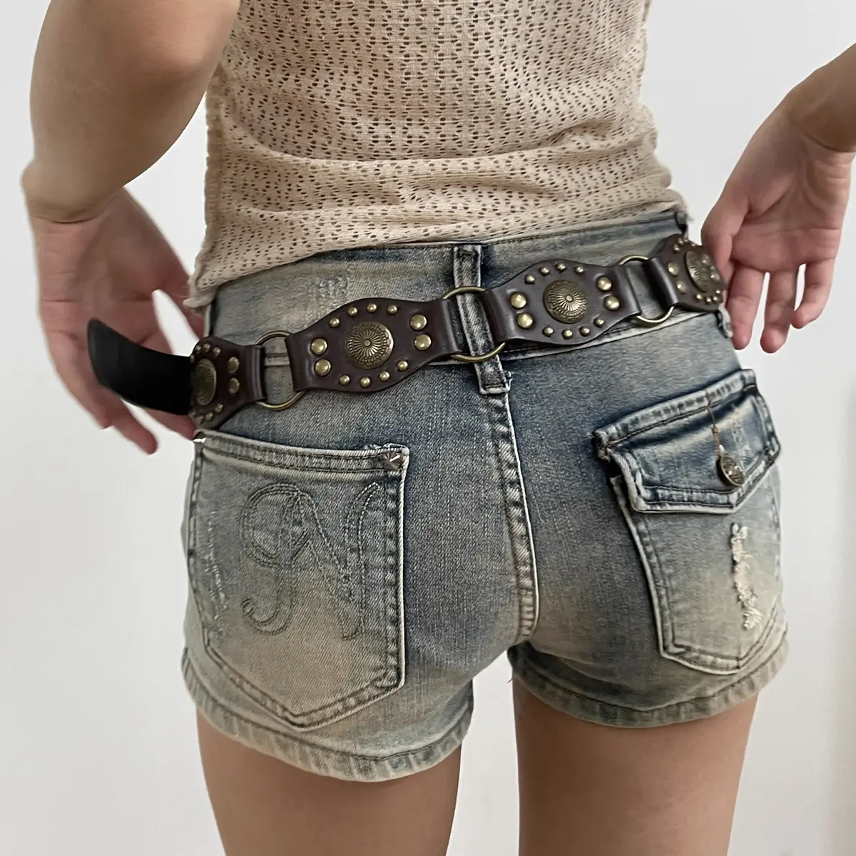 Western Cowgirl Cowboy Desinger Belts For Women Retro Y2K spliced Girdles Waistband Female Personality Round trend jeans belt