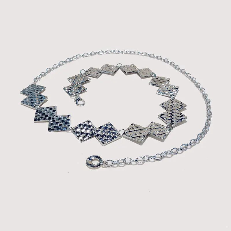 High-end Luxury Designer Metal Women's Long Waist Chain Adjustable Durable Retro Gold/Silver Plaid Elegant Chain Belt For women