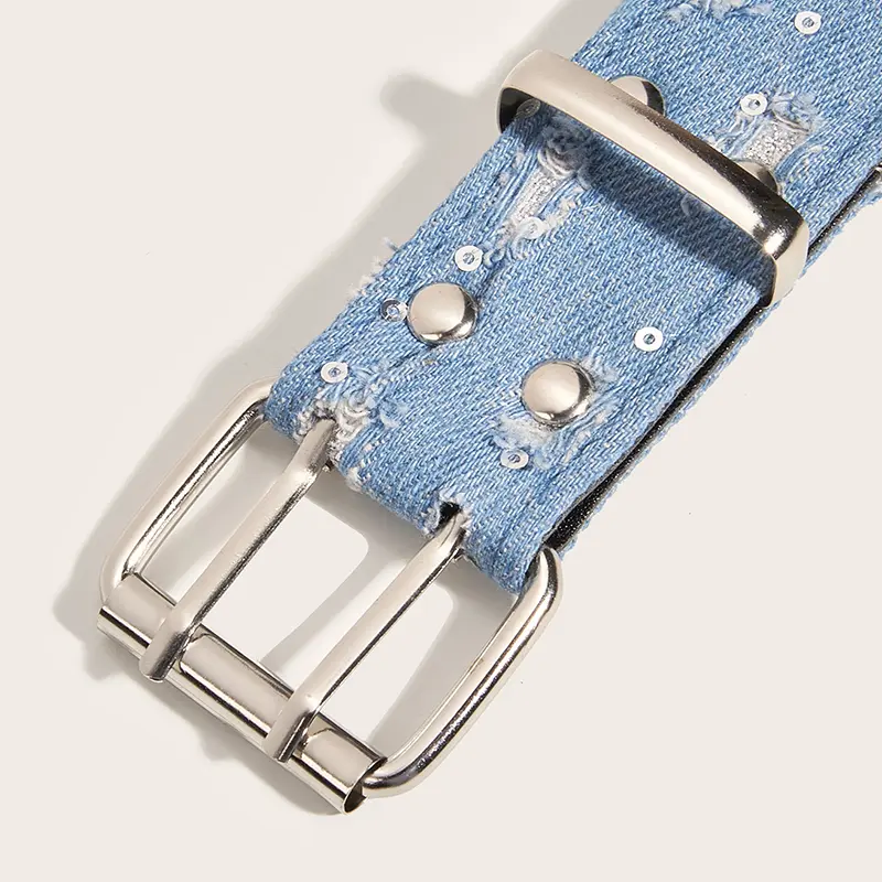 Punk Star Eyelet Denim Fabric Belts For Women High Quality Luxury Brand Unisex Jeans Retro Goth Belt Blue Waistband