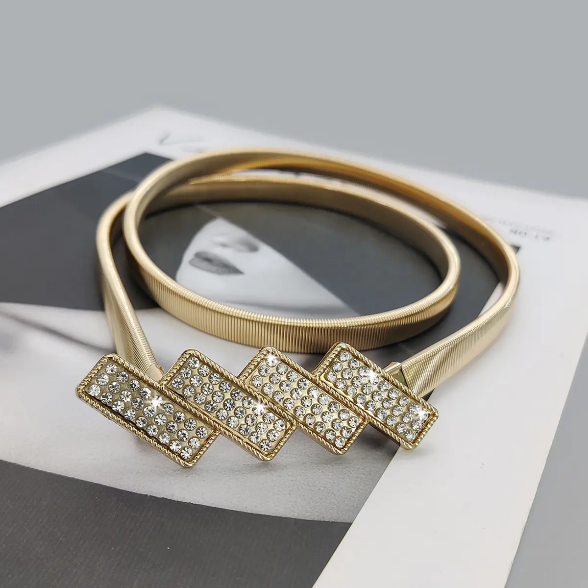 Elastic Gold Chain Belt Female Waist Punk Y2K Silver Metal Rhinestone Belts For Women High Quality Luxury Golden Waistband