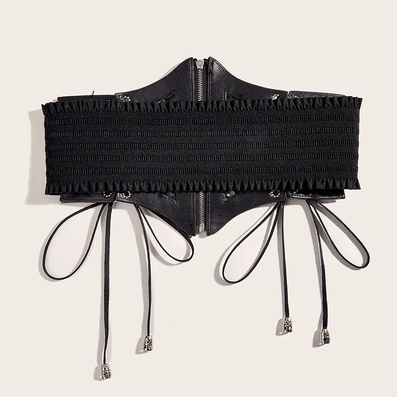 Wide Leopard Print Hollow Corset Belts For Women Black Belt Female Luxury Brands Moon Punk Gothic Cummerbunds Y2K Waistband