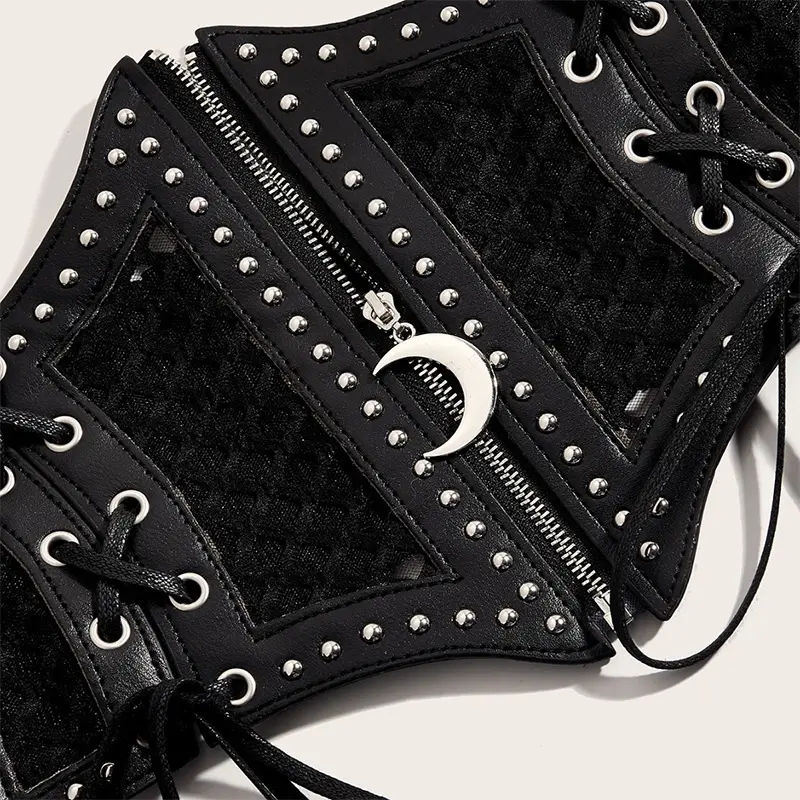 Wide Leopard Print Hollow Corset Belts For Women Black Belt Female Luxury Brands Moon Punk Gothic Cummerbunds Y2K Waistband