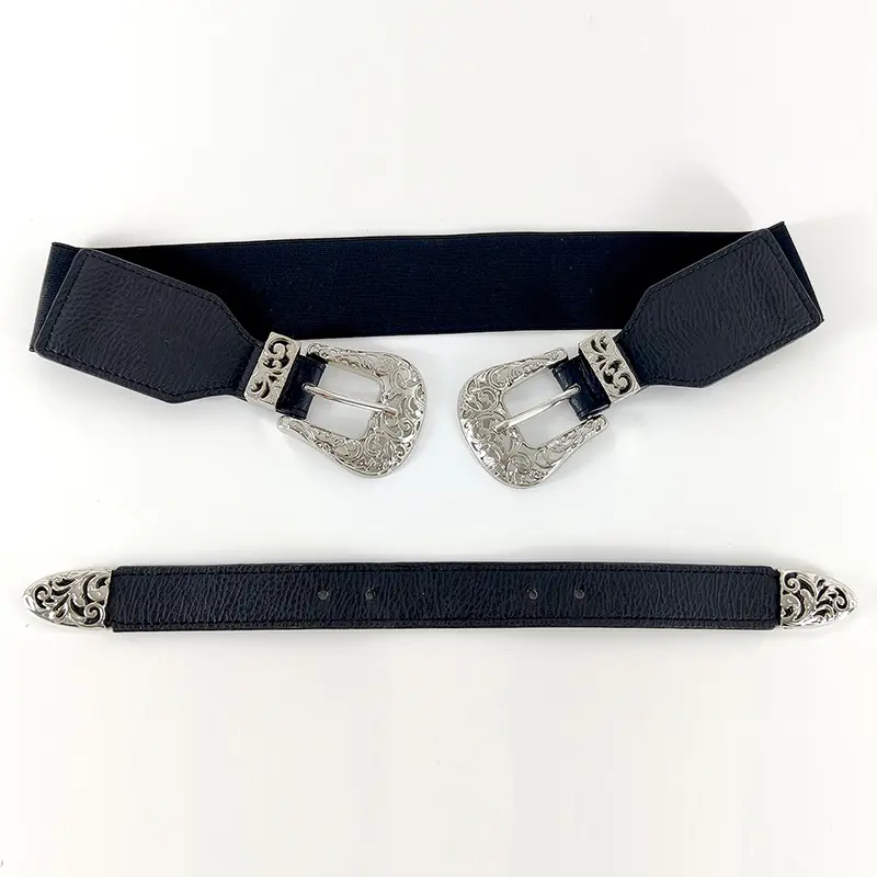 Designer Black Corset Belt Female Waist Elastic Belts For Women High Quality Vintage Silver Metal Stretch Cummerbunds