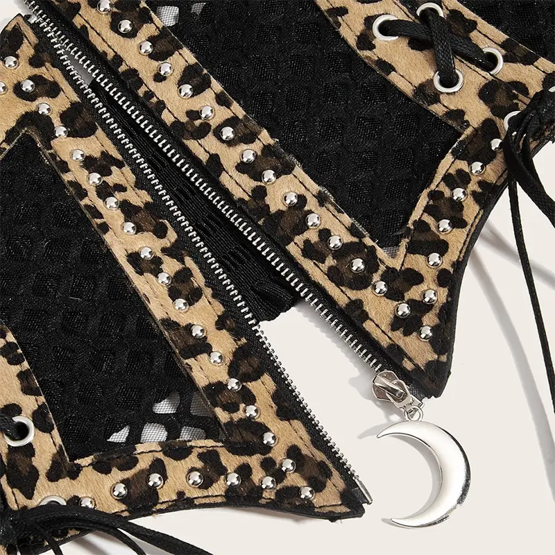 Wide Leopard Print Hollow Corset Belts For Women Black Belt Female Luxury Brands Moon Punk Gothic Cummerbunds Y2K Waistband