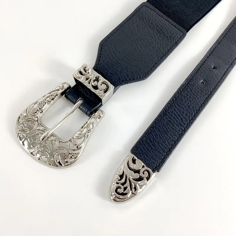 Designer Black Corset Belt Female Waist Elastic Belts For Women High Quality Vintage Silver Metal Stretch Cummerbunds