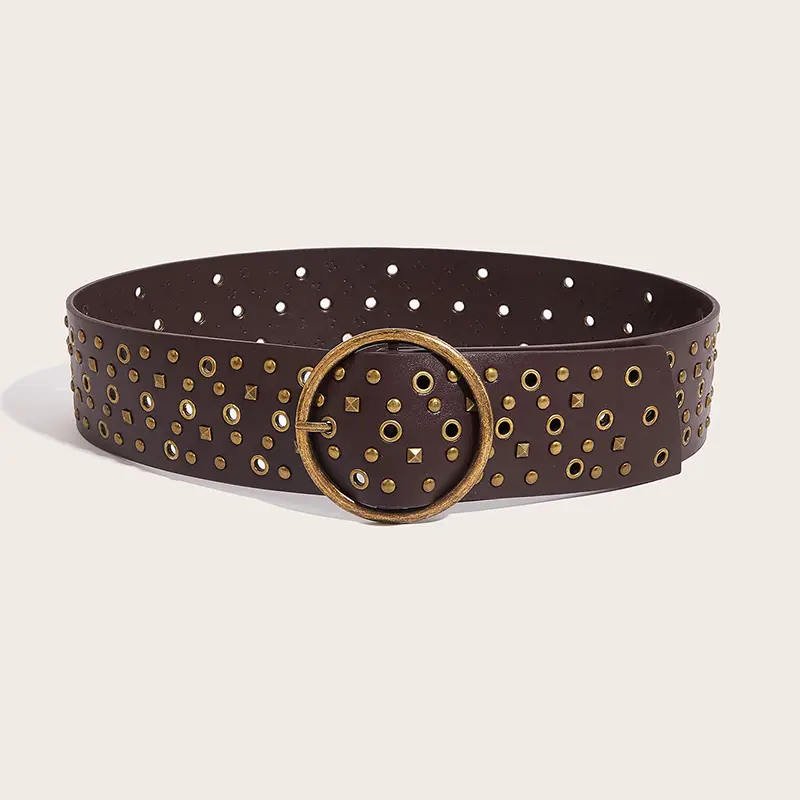 Plus Size Designer Belts For Women High Quality Punk Goth Rivet Big Waistband Wide Jeans Belt Vintage Black Corset Adjustable