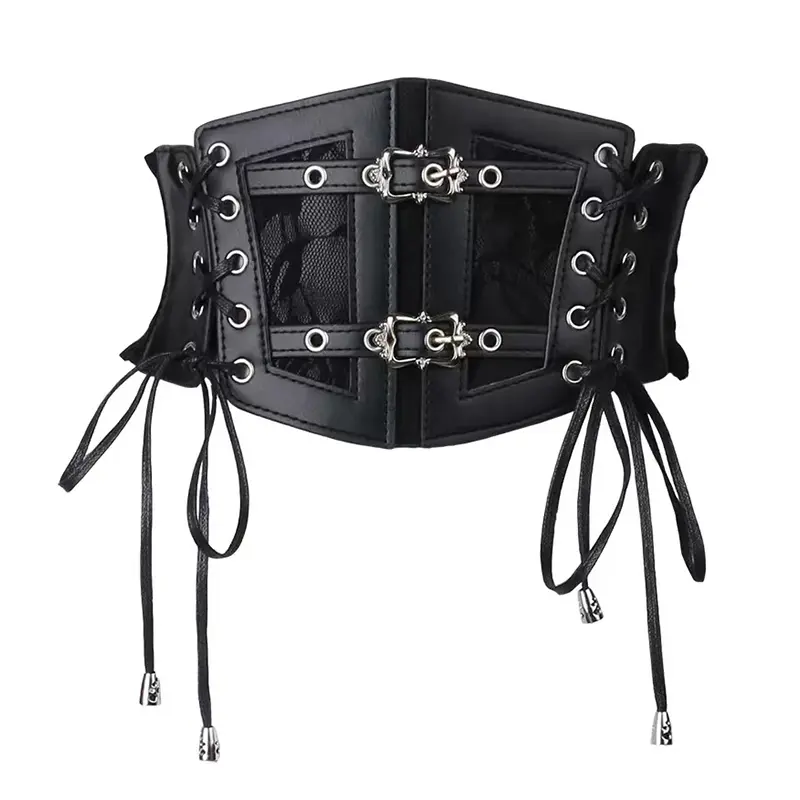 Elastic Plus Size Lace Corset Belts for Women Wide Stretch Cummerbunds Female Goth Punk Dress Corset Belt Brown White Waistband