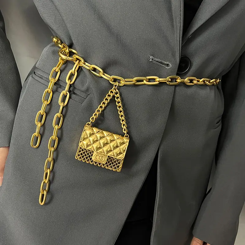 Fashion Gold Chain Belts For Women High Quaity Luxury Ear Phone Small Bag Metal Belt Adjustable Long Waistband Mini Bags
