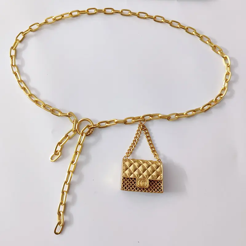 Fashion Gold Chain Belts For Women High Quaity Luxury Ear Phone Small Bag Metal Belt Adjustable Long Waistband Mini Bags