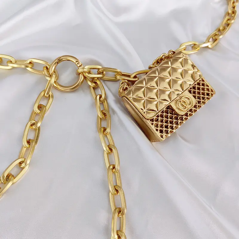 Fashion Gold Chain Belts For Women High Quaity Luxury Ear Phone Small Bag Metal Belt Adjustable Long Waistband Mini Bags