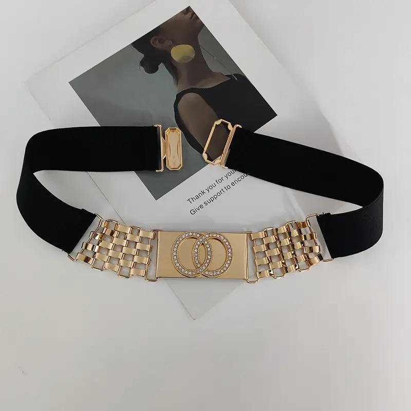 Fashion Elastic Gold Chain Belt Rhinestone Designer Belts For Women High Quality Luxury Stretch Cummerbunds Black Corset