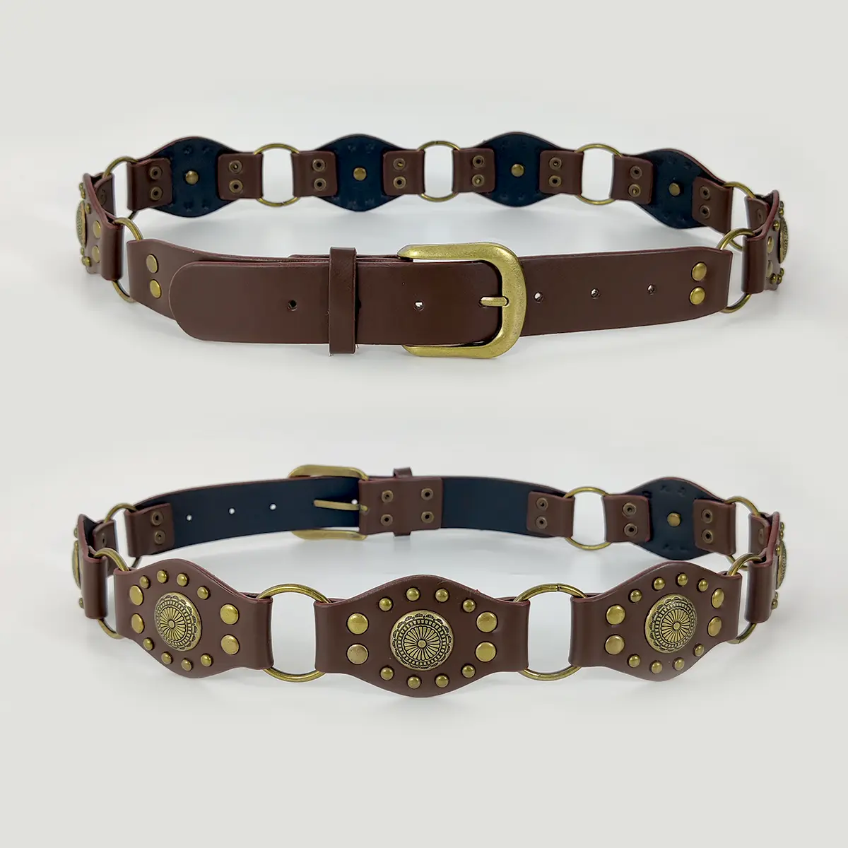Desinger Belts For Women High Quality Punk Rivet Vintage Black Corset Belt Female Bronze Metal Brown Waistband High Street