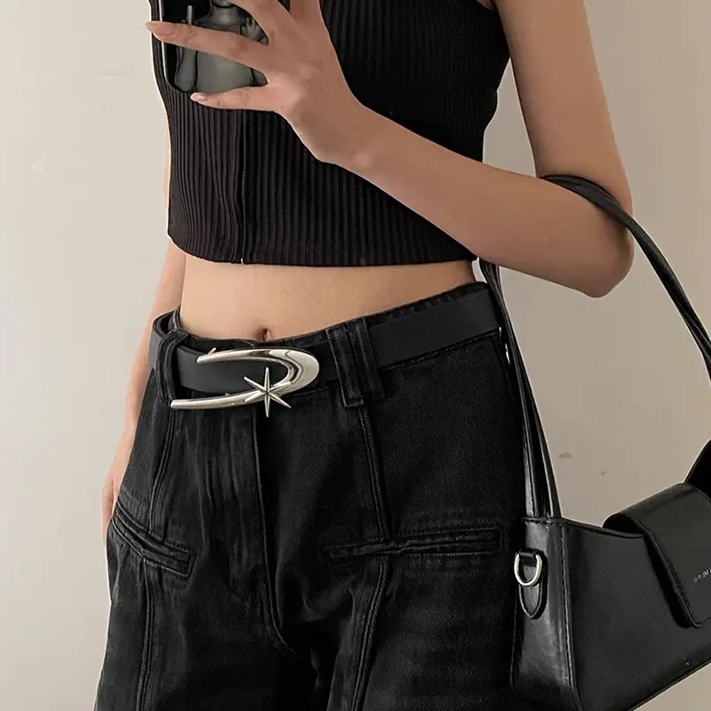 Unisex Jeans Belt Goth Y2k Designer Belts For Women High Quality Luxury Brand Black Punk Accessory 3.2cm Waistband Men