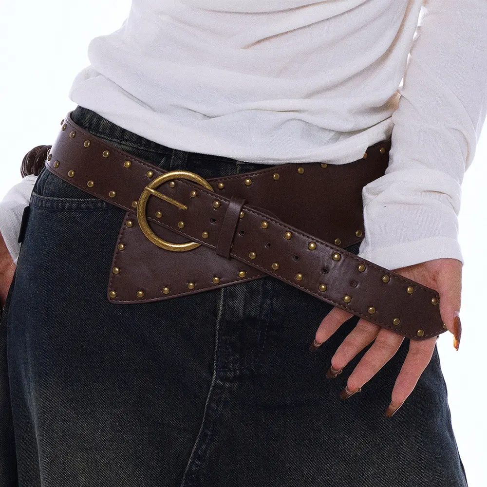 Western Cowboy Cowgirl Corset Leather belt for Women Punk Gothic decorative Wild Waistband Female women's retro rivet wide belt