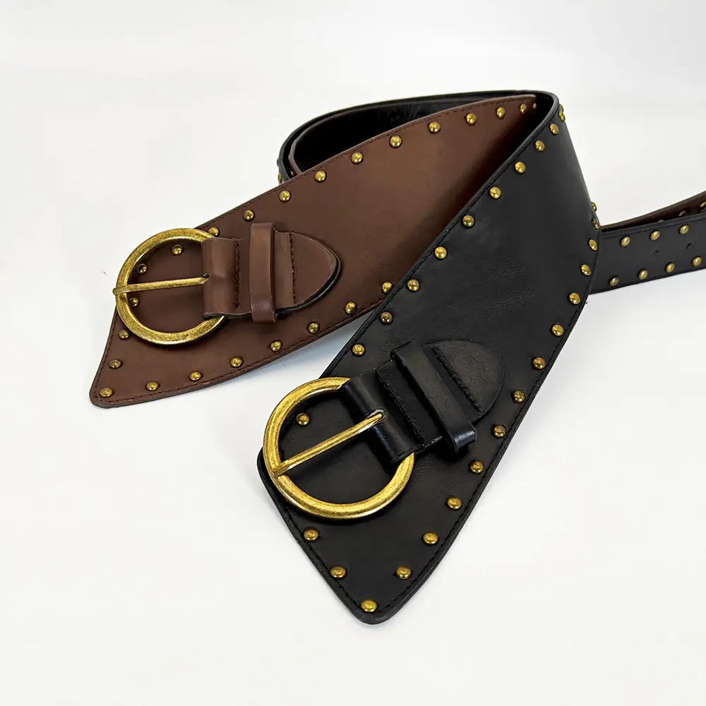 Western Cowboy Cowgirl Corset Leather belt for Women Punk Gothic decorative Wild Waistband Female women's retro rivet wide belt