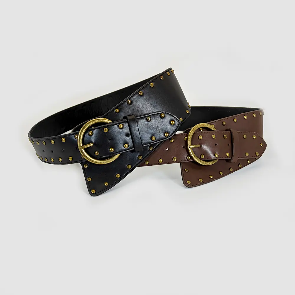 Western Cowboy Cowgirl Corset Leather belt for Women Punk Gothic decorative Wild Waistband Female women's retro rivet wide belt