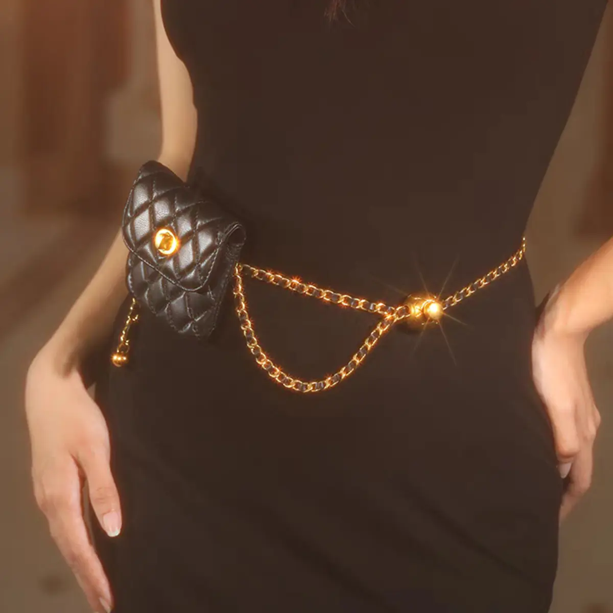 Elegant Leather Chain Belt Bag For Women Crossbody Waist Purse Fanny Pack Evening Clutch Mini Handbag Detachable Soft Leather