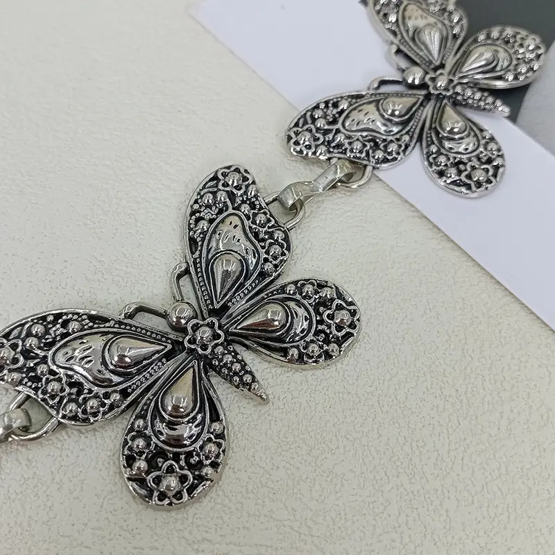 Vintage Sliver  Metal Waist Chain Belt High-End Luxury Brands Butterflies Punk Y2K Dress Jeans Waistband Fashion Belts For Women