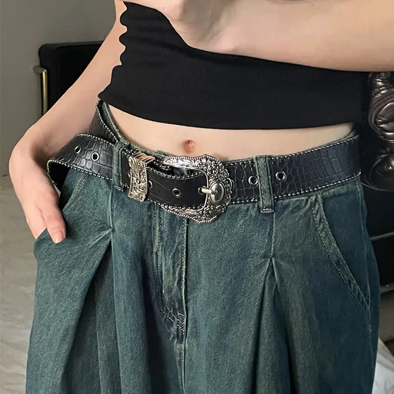 Unisex Jeans Belt Goth Y2k Designer Belts For Women High Quality Luxury Black Punk Accessory 3.8cm Waistband Men Belt Boho