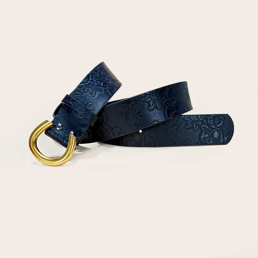 High-end Luxury Designer PU Leather Belt for Men & Women Black Floral Engraved Belt Letter C Buckle Elegant Jeans Belt FeMale