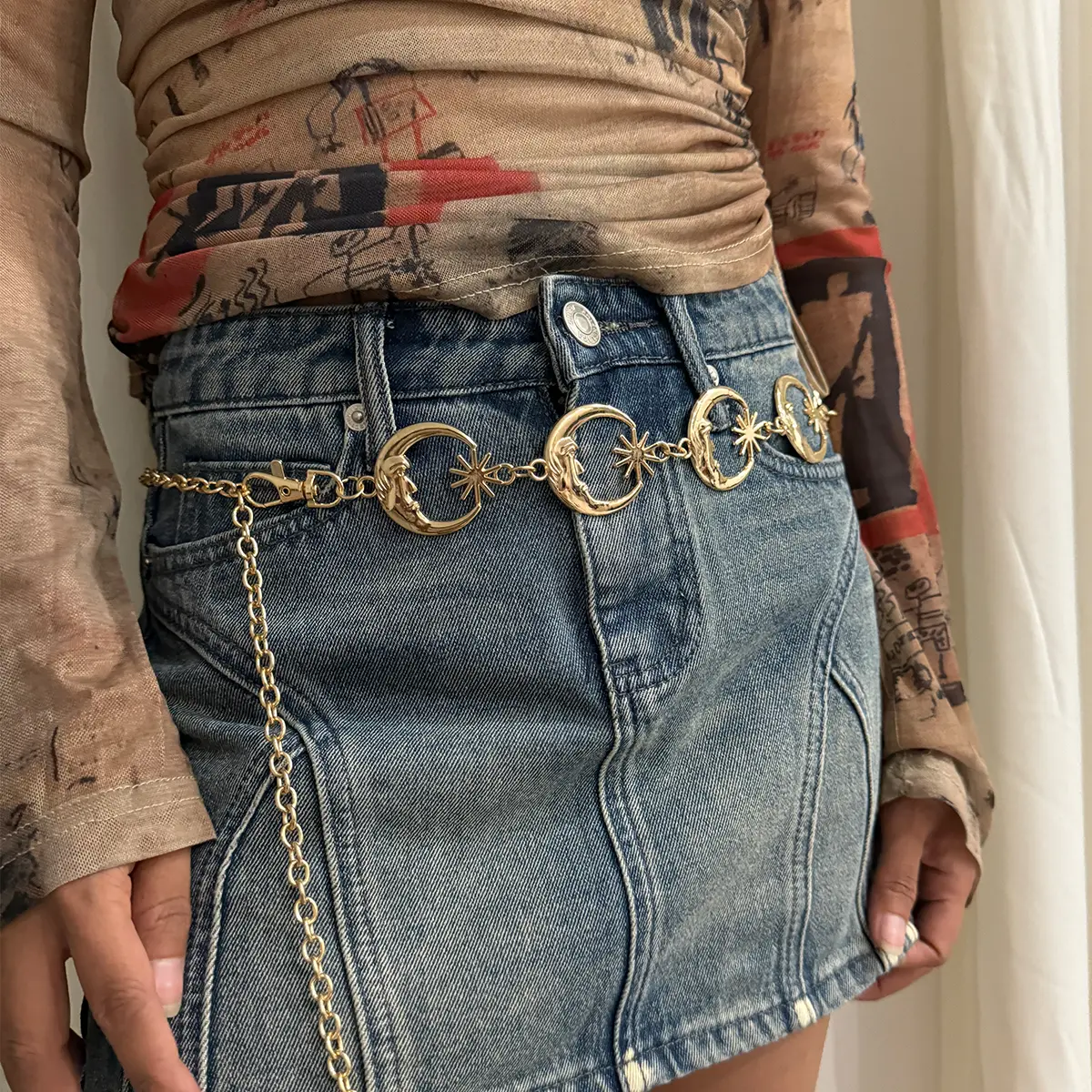 Punk Hip Hop Style All-match Waist chain sun Vintage Metal Womans Belt For Dress Moon High Waist Chain Belt for Women
